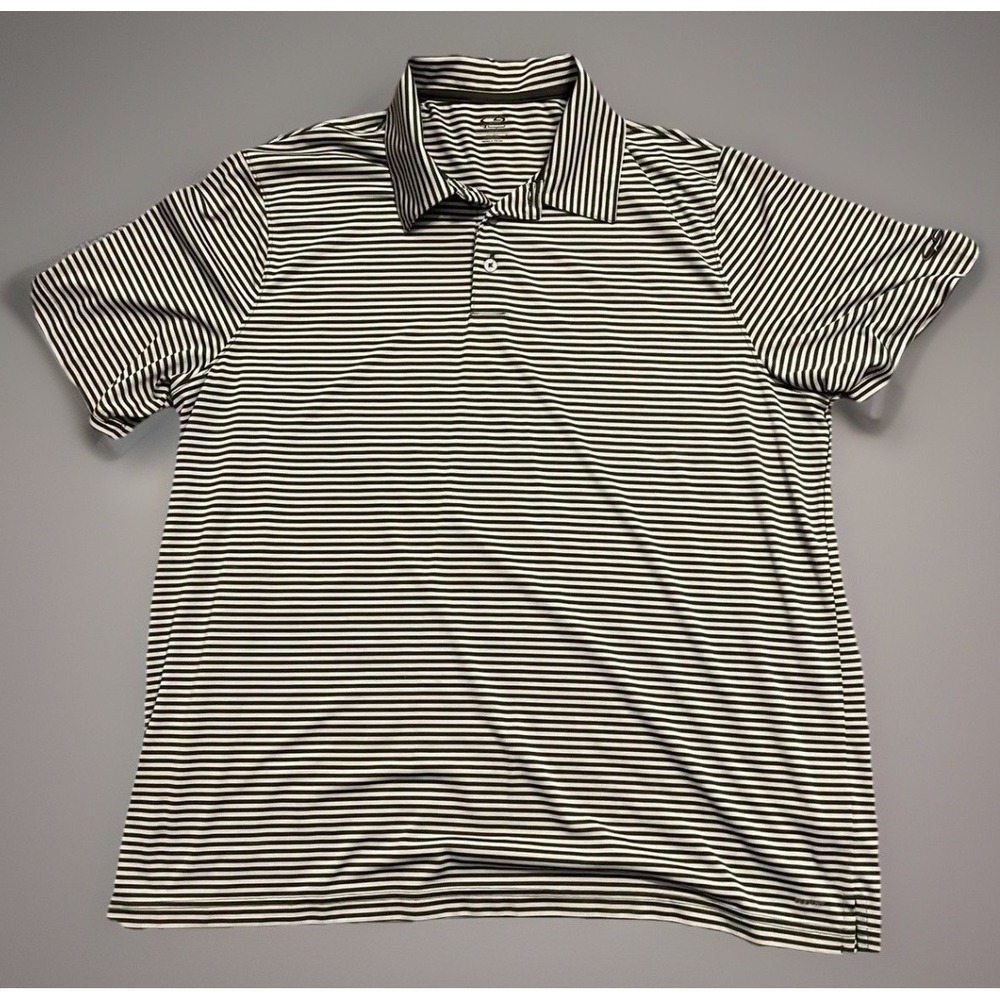 Champion Golf Short Sleeve Polo Shirt Gray Striped Embroidered Logo XXL 2XL JBHS